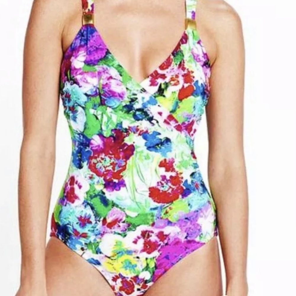 NWT Lands end floral strappy One Piece Swimsuit size 8